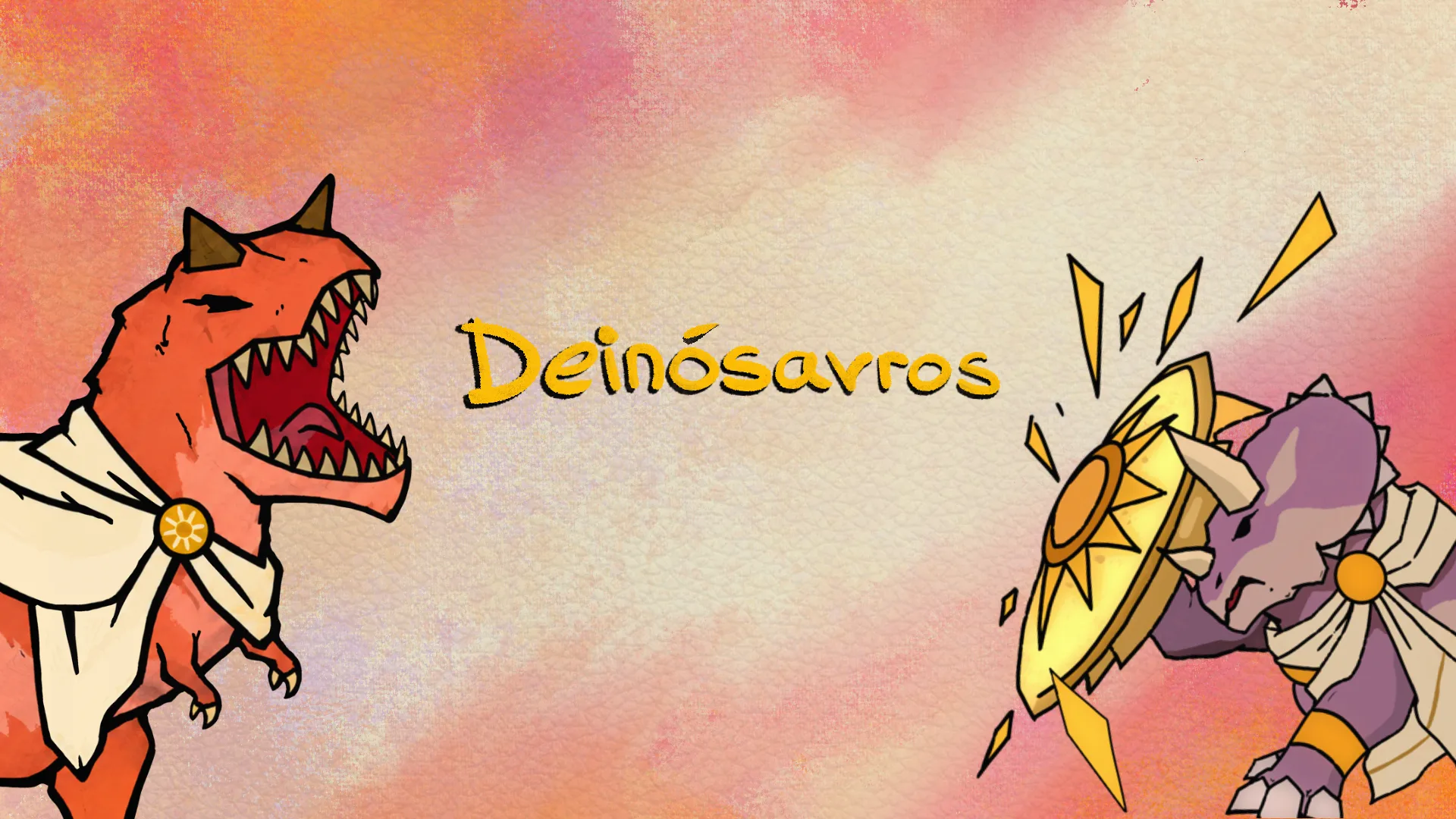 Deinósavros key art: a top-down roguelike scene blending dinosaurs with Greek mythology